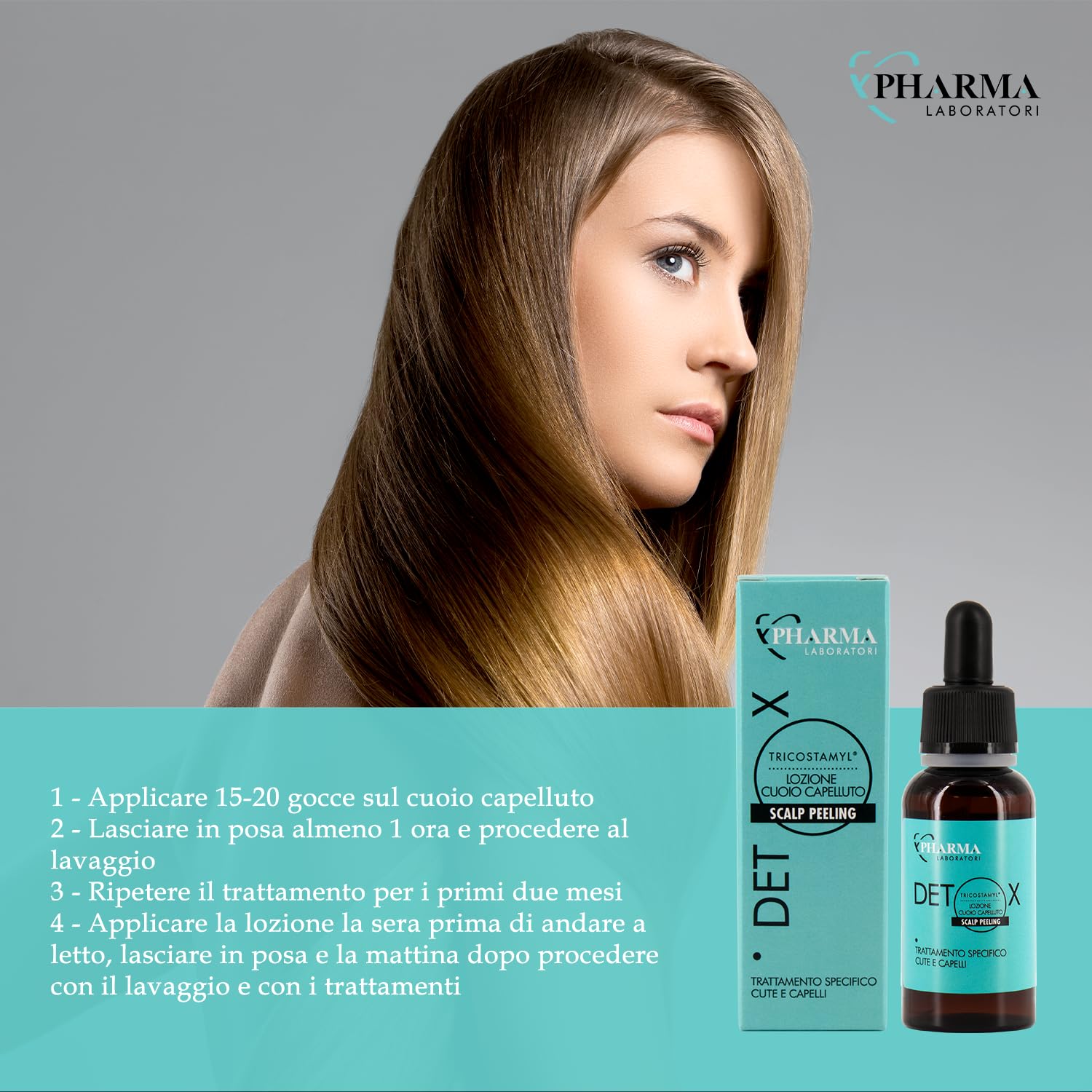YPHARMA | Tricostamyl Detox Scalp Peeling Lozione per cuoio capelluto - 30 ml - Funzione esfoliante e lenitiva a base di Estratti di Origine Vegetale come Rosmarino, Acidi della Frutta, AHA