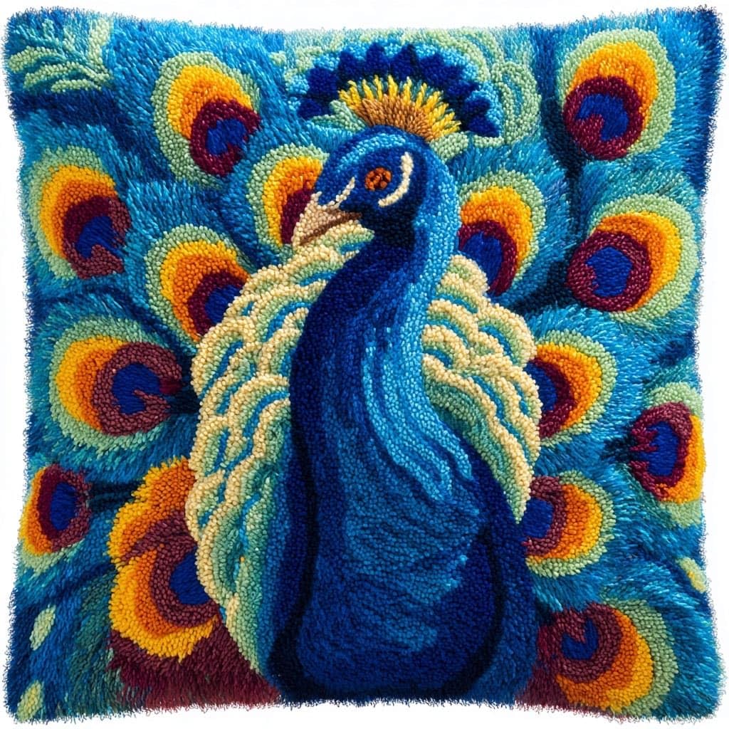 Henypt Latch Hook Kits-E Latch Hook Kits Pillow Peacock
