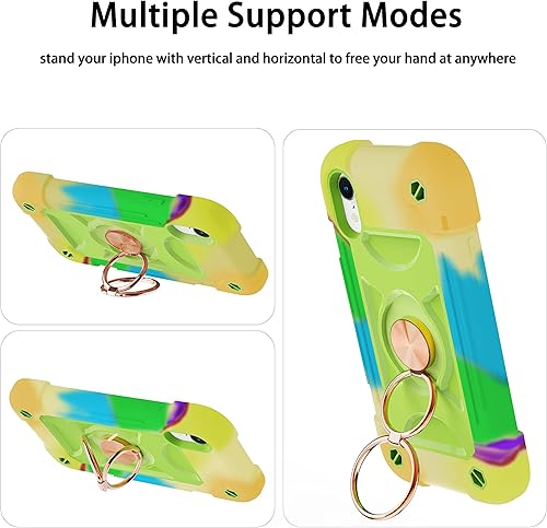Miniatura 6 de Funda para iPhone XR de 6.1 pulgadas con soporte de anillo, con 2 protectores de pantalla de cristal, resistente a los golpes, resistente a los