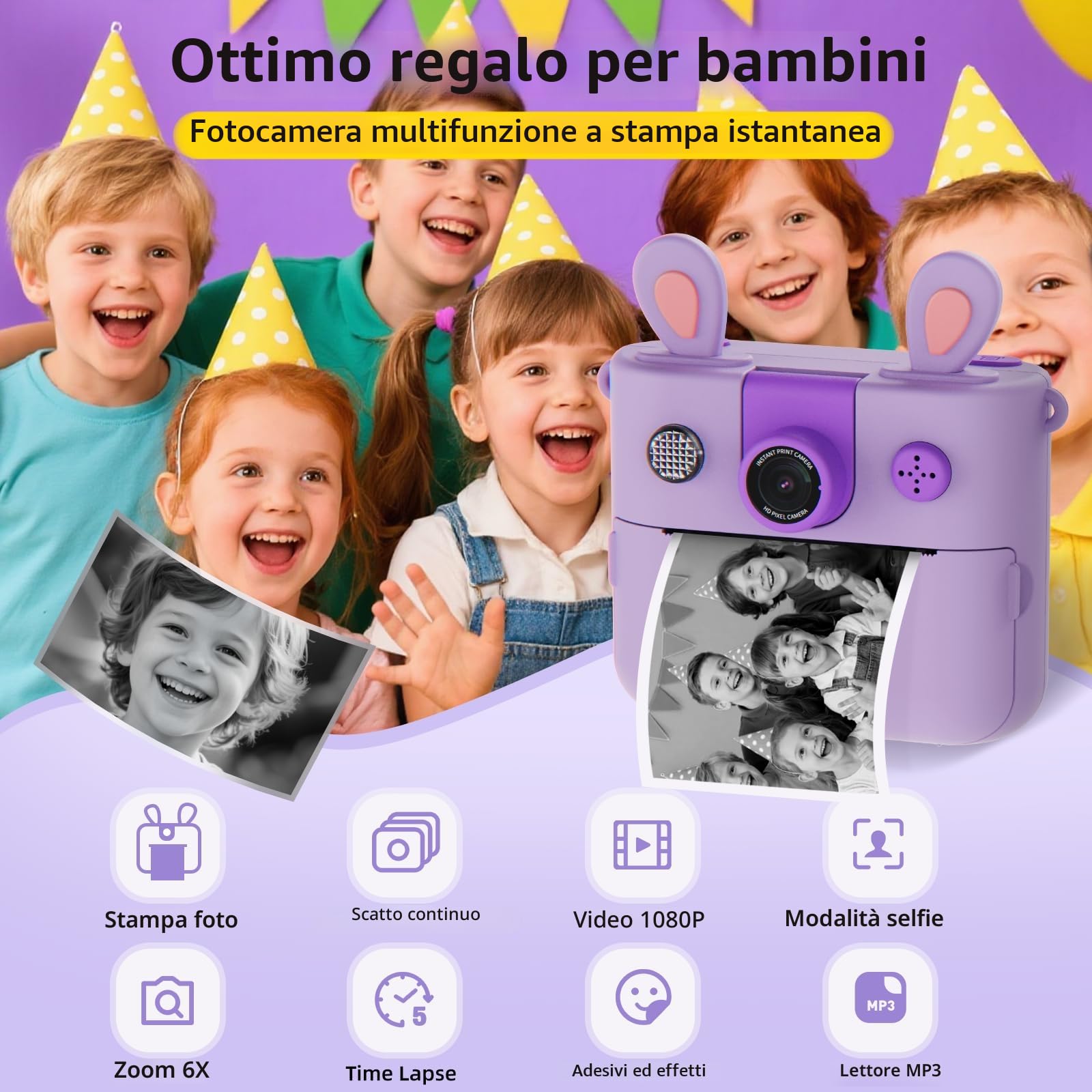 ORGSTA Macchina Fotografica Bambini Istantanea Fotocamera Digitale Stampa Foto dal Cellulare Stampante Fotografica Regali per Bambina Bambino 3-12 Anni