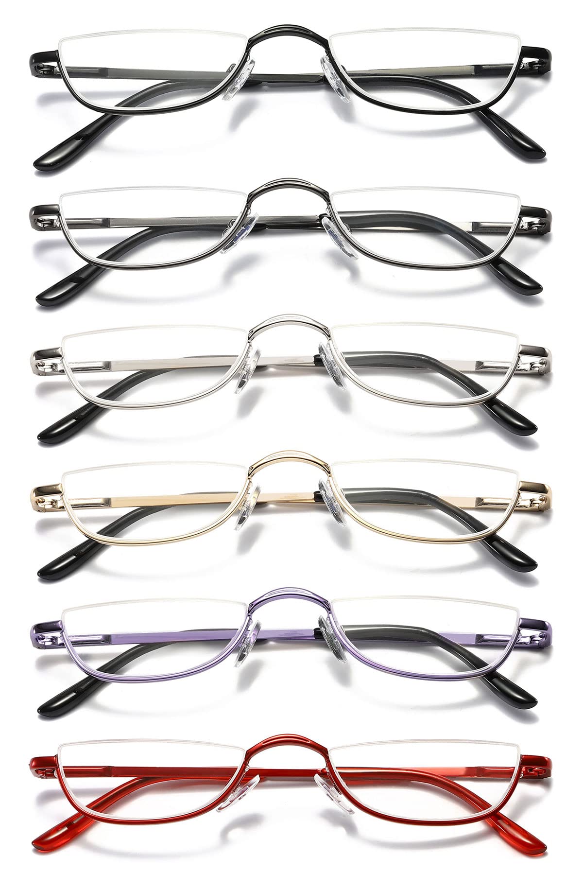 KOOSUFA Metall Lesebrille Halbrandbrille Herren Damen Federscharnier Halb Rund Metallrahmen Lesebrillen Lesehilfe Sehhilfe mit Stärke 1.0 1.25 1.5 1.75 2.0 2.25 2.5 2.75 3.0 3.5 4.0