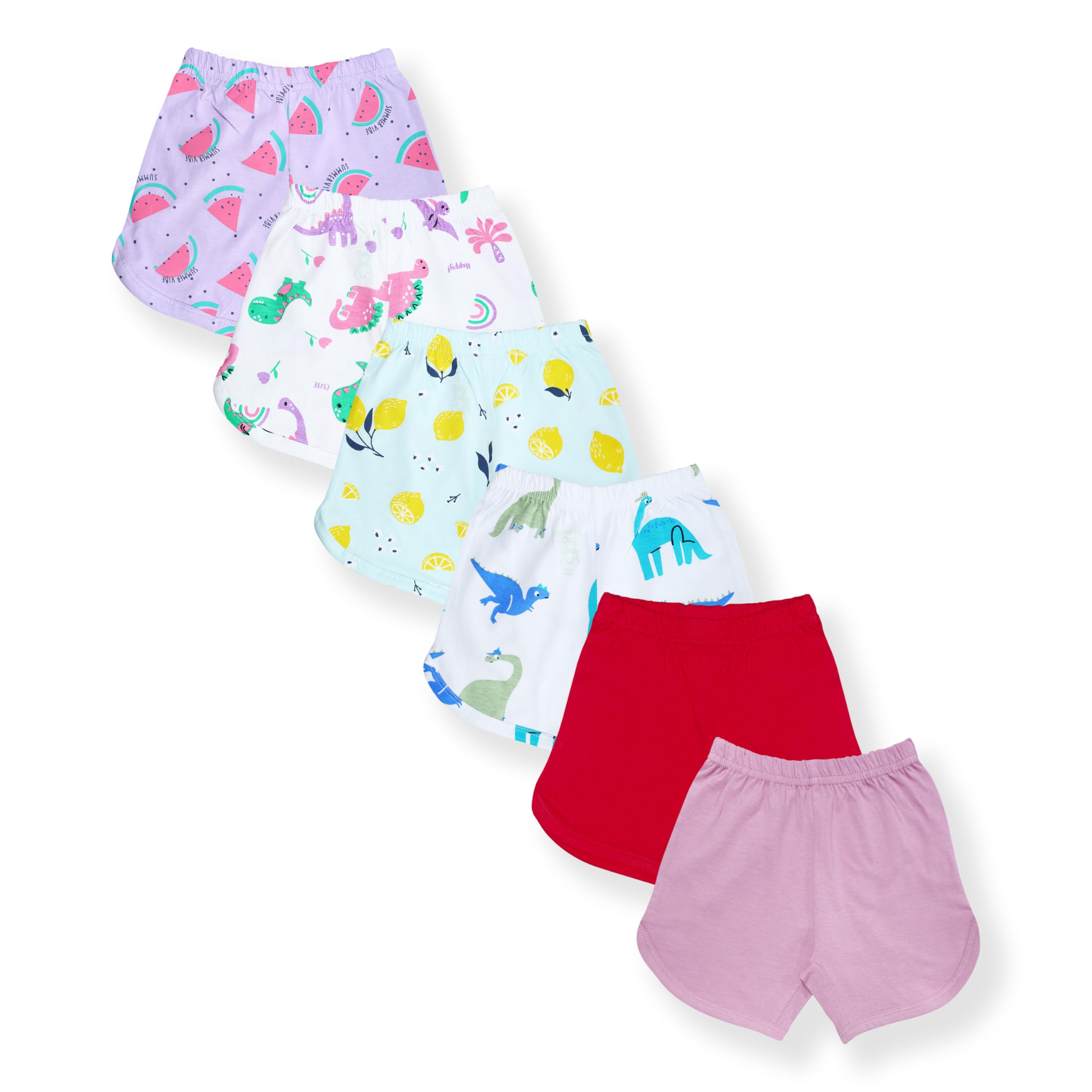 CUTE THREADS Baby Girls Regular Fit Multicolor Cotton Shorts (Pack of 6) - 6 to 12 Months
