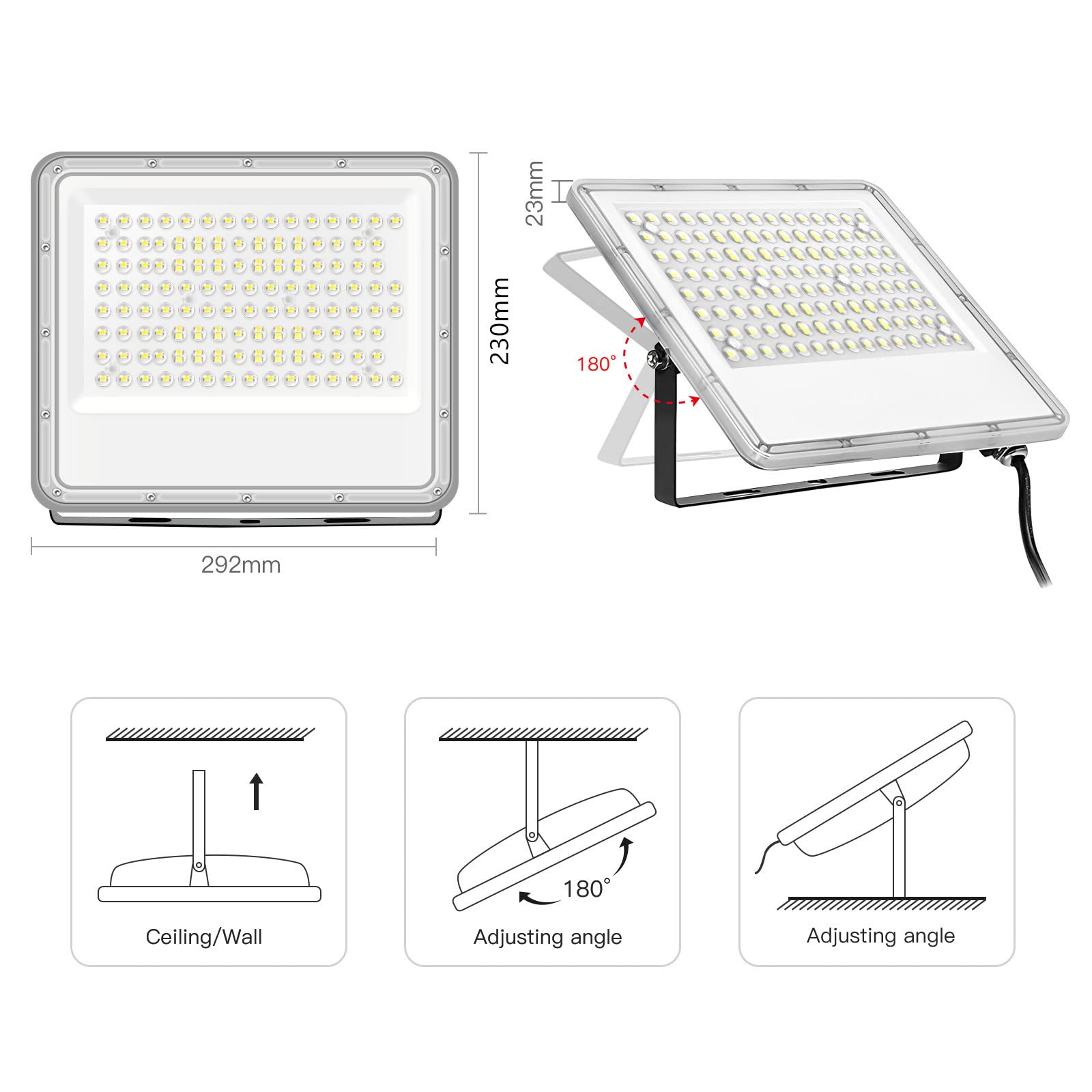 Tayire 100W Faretto LED da Esterno, Faro LED 10000LM Super illuminoso faretti, 144 LED 6500K LED Luce Fari di sicurezza per Giardino, Corridoio, Casa, Illuminazione Interna ed Esterna