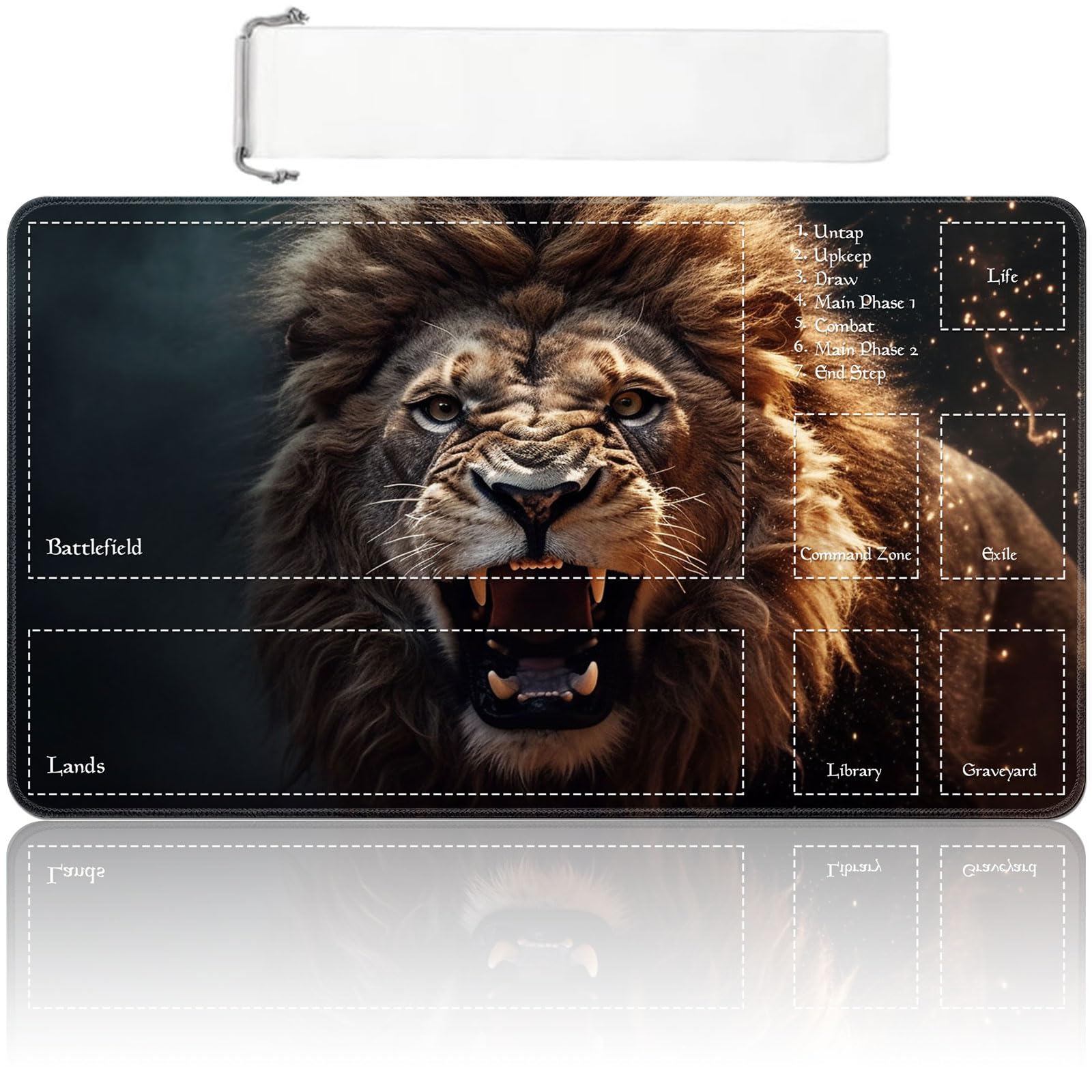 MTG Playmat with Zones 24x14 Inch – Trading Card Game Mat for Magic The Gathering, TCG Playmat with Free Storage Bag, Non-Slip Rubber Base Card Battle Play Mat, Lion
