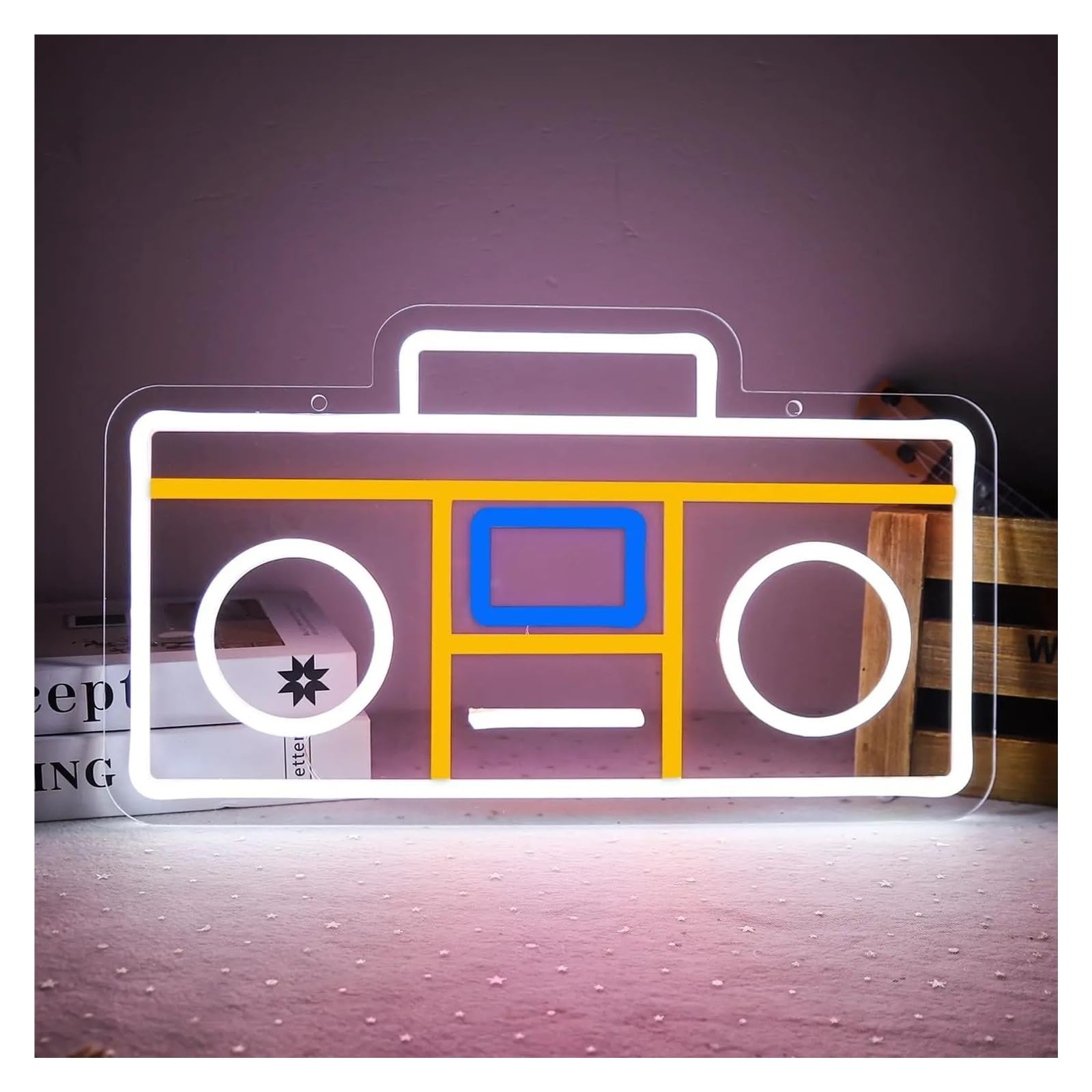 LEMST Signs Lamp Retro Boombox Neon Sign USB Powered 80s Vintage LED Light for Party Gaming Room Bar Bedroom Aesthetic Decortion 41X24cm/16.14×9.45in