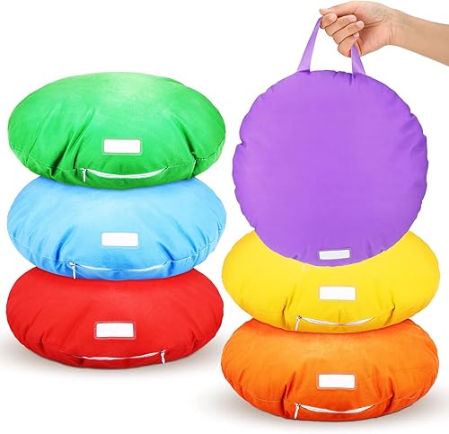 Paquete de 6 cojines redondos con calcomanías de nombre suaves memorias flexibles cómodos y surtidos cojines de asiento de suelo para preescolar