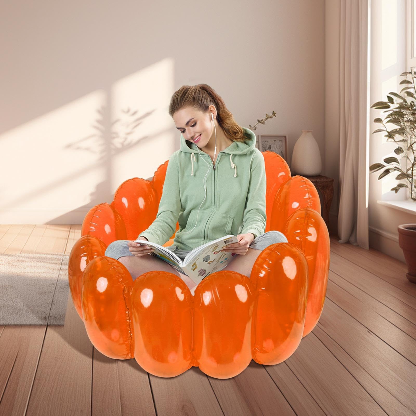 Sedia soffiata, sedia soffiabile trasparente, sedia da esterno soffiabile | in gelatina, carico massimo 250 libbre, sedia da salotto, mobili esplosivi per piscina, dormitorio, giardino