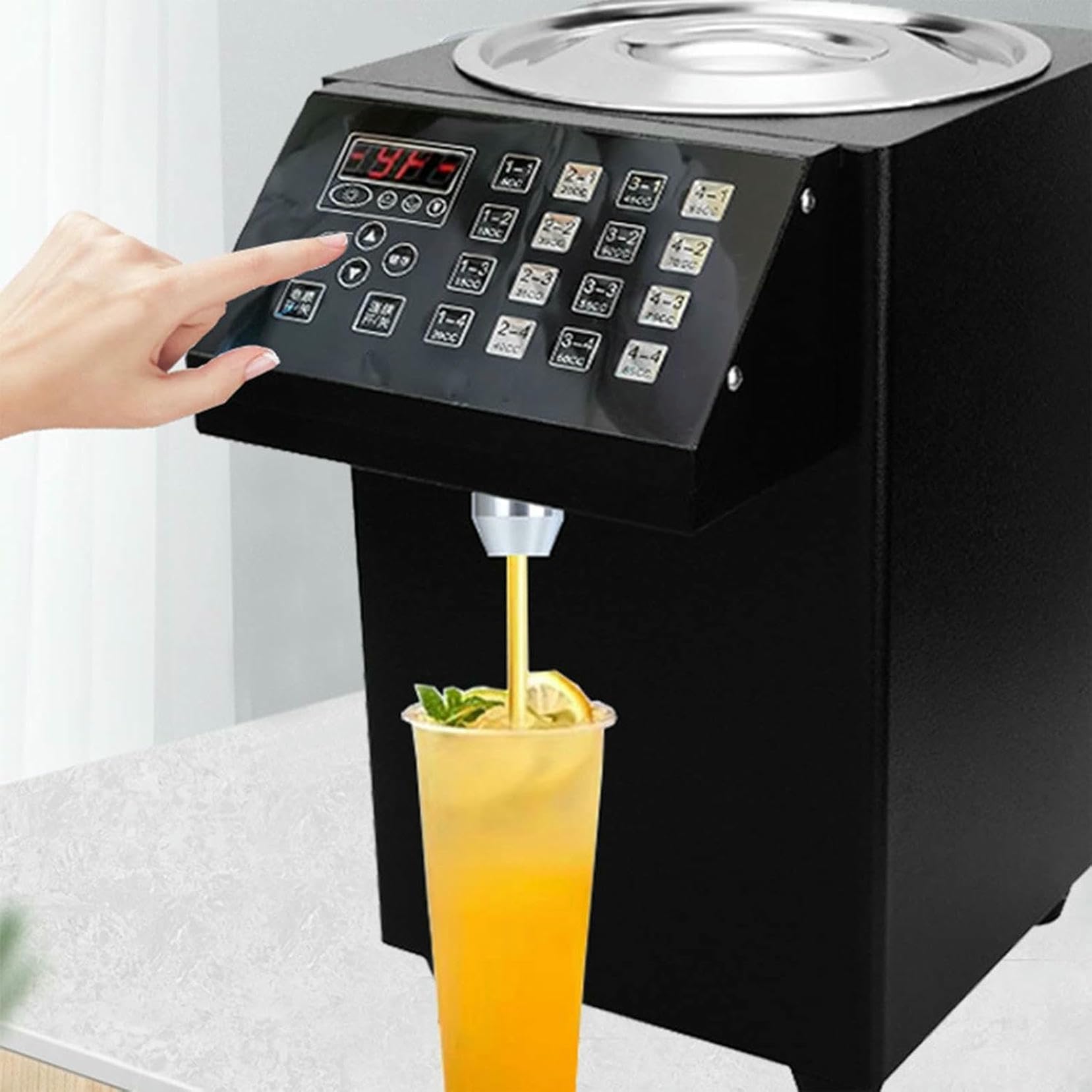 Dozownik do fruktozy, pojemność 8 l, komercyjny dozownik syropu z korpusem ze stali nierdzewnej, inteligentna obsługa 16 klawiszy, do kawiarni i restauracji