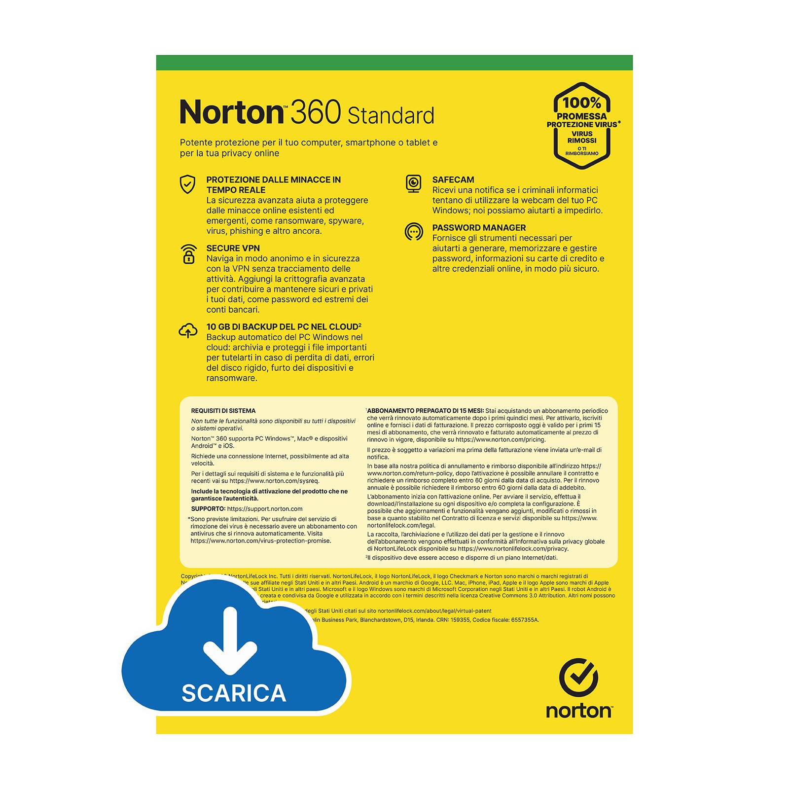 Norton 360 Standard 2025| Antivirus 1 dispositivo|15 mesi rinnovo automatico|Digital Download