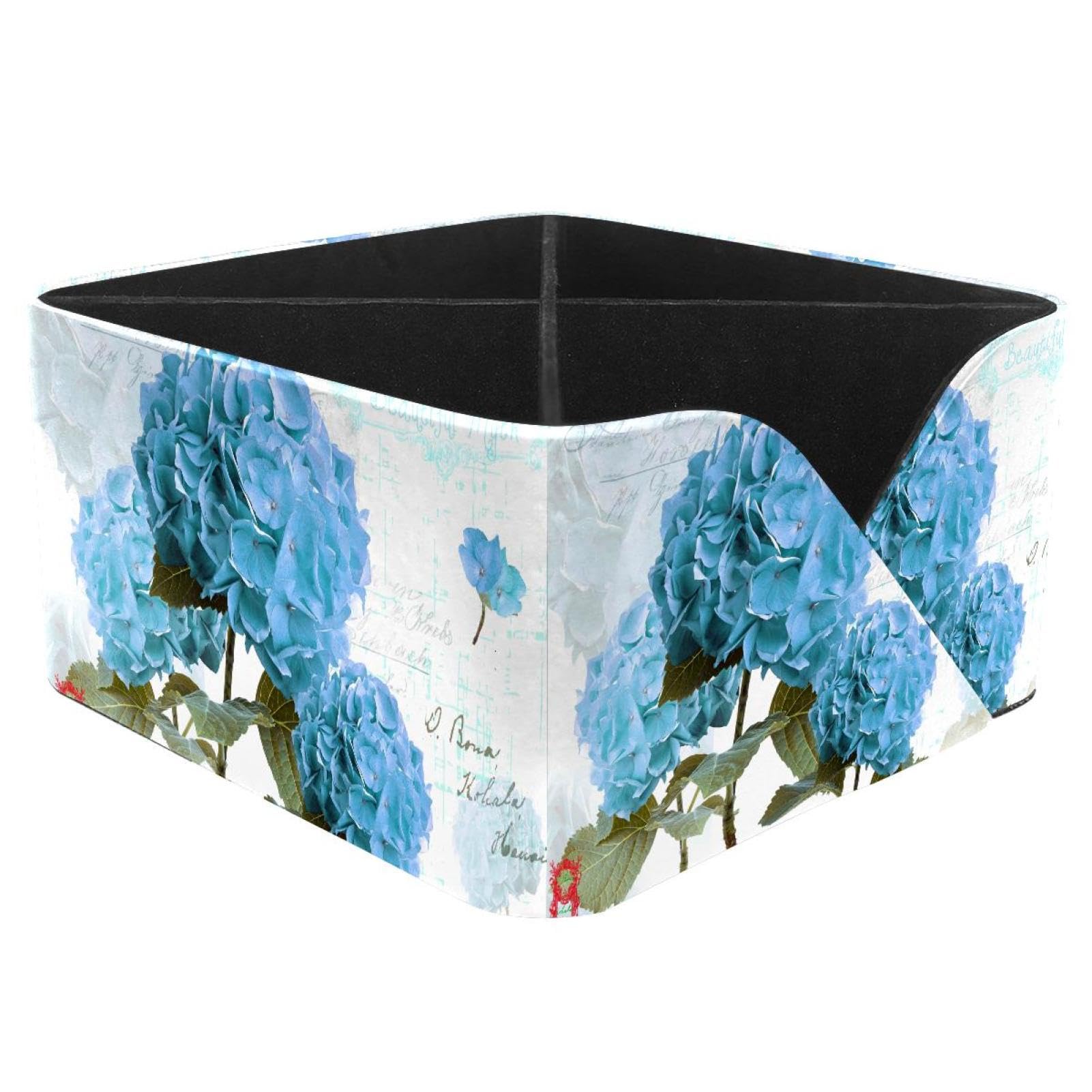 KengjuTesu Vintage Blue Hydrangea Desktop Organizer Pen Holder, Rectangular Pencil Cup for Office, Study and Makeup Stations