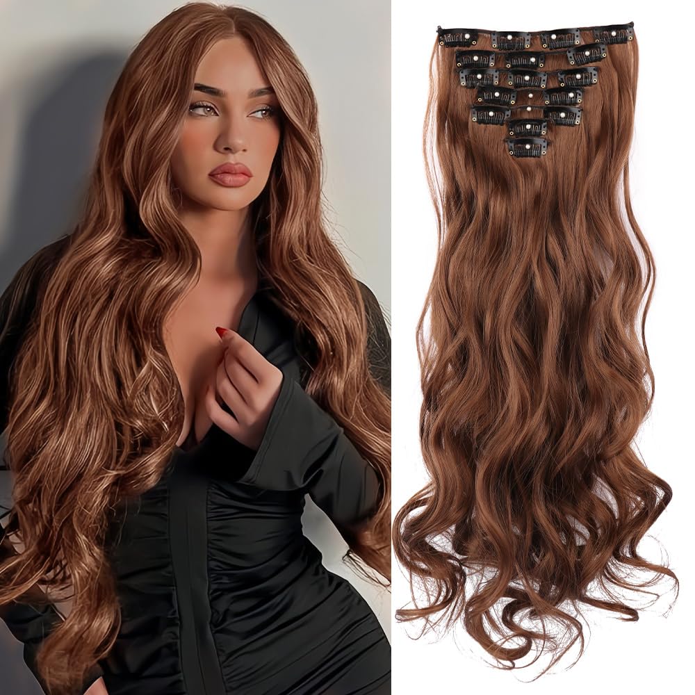 Amazon.com : 22 Inch Clip In Hair Extensions 7 PCS Long Wavy  display picture 1