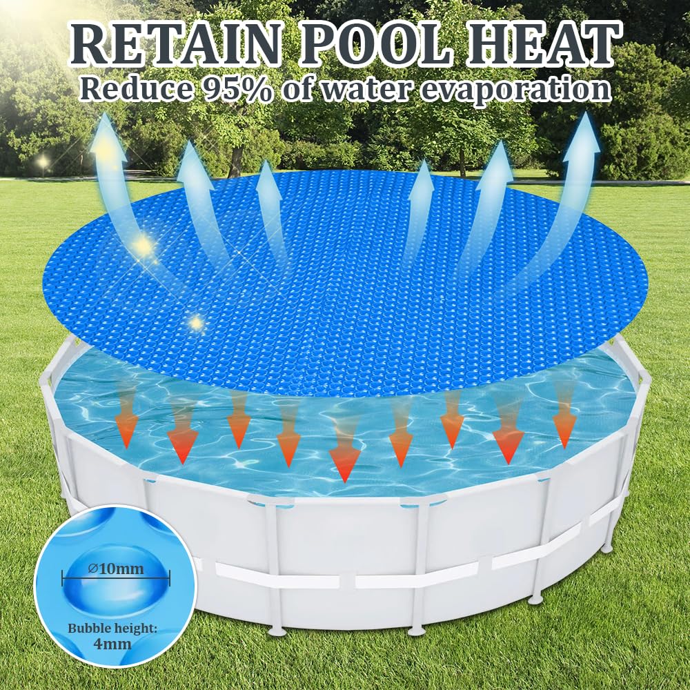 YUEWO Cubierta solar redonda, azul de 6 pies, manta solar que retiene el calor, cubierta de calentador de piscina para piscinas sobre el suelo y en el suelo, jacuzzi, spa