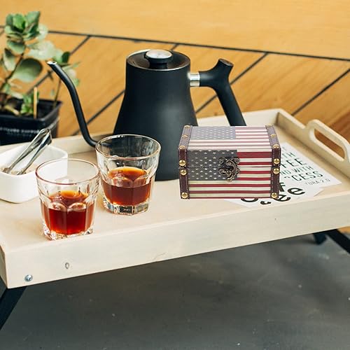 Miniatura 5 de Zerodeko Caja de joyería retro de madera, caja del tesoro de la bandera estadounidense de Estados Unidos, caja de tesoros de lata vintage, cajas de