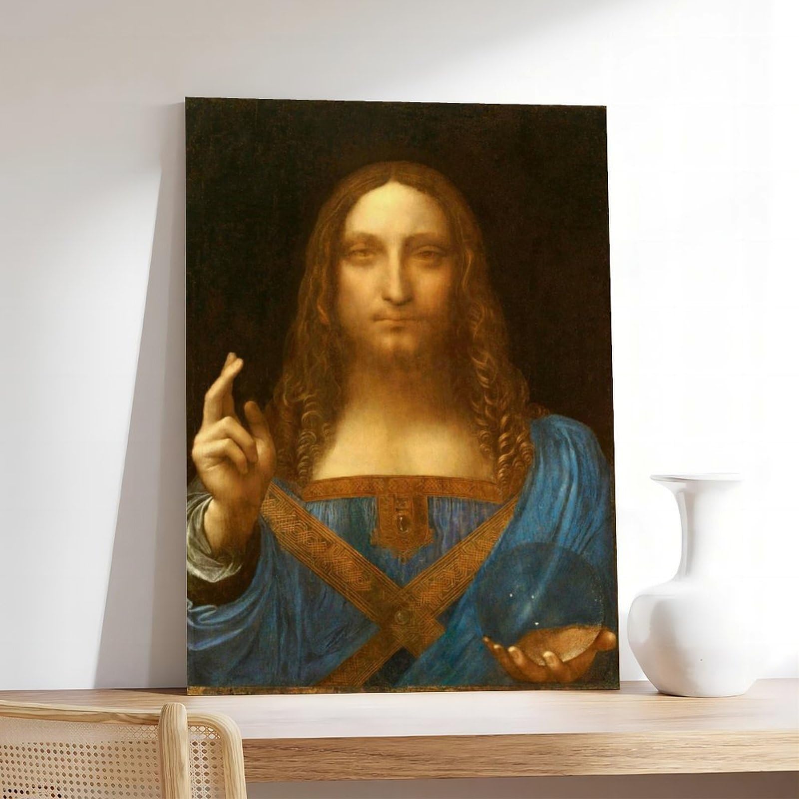 Póster restaurado de Salvator Mundi Leonardo Da Vinci para dormitorio, lienzo decorativo para pared, oficina, habitación, marco de regalo, 30 x 45 cm