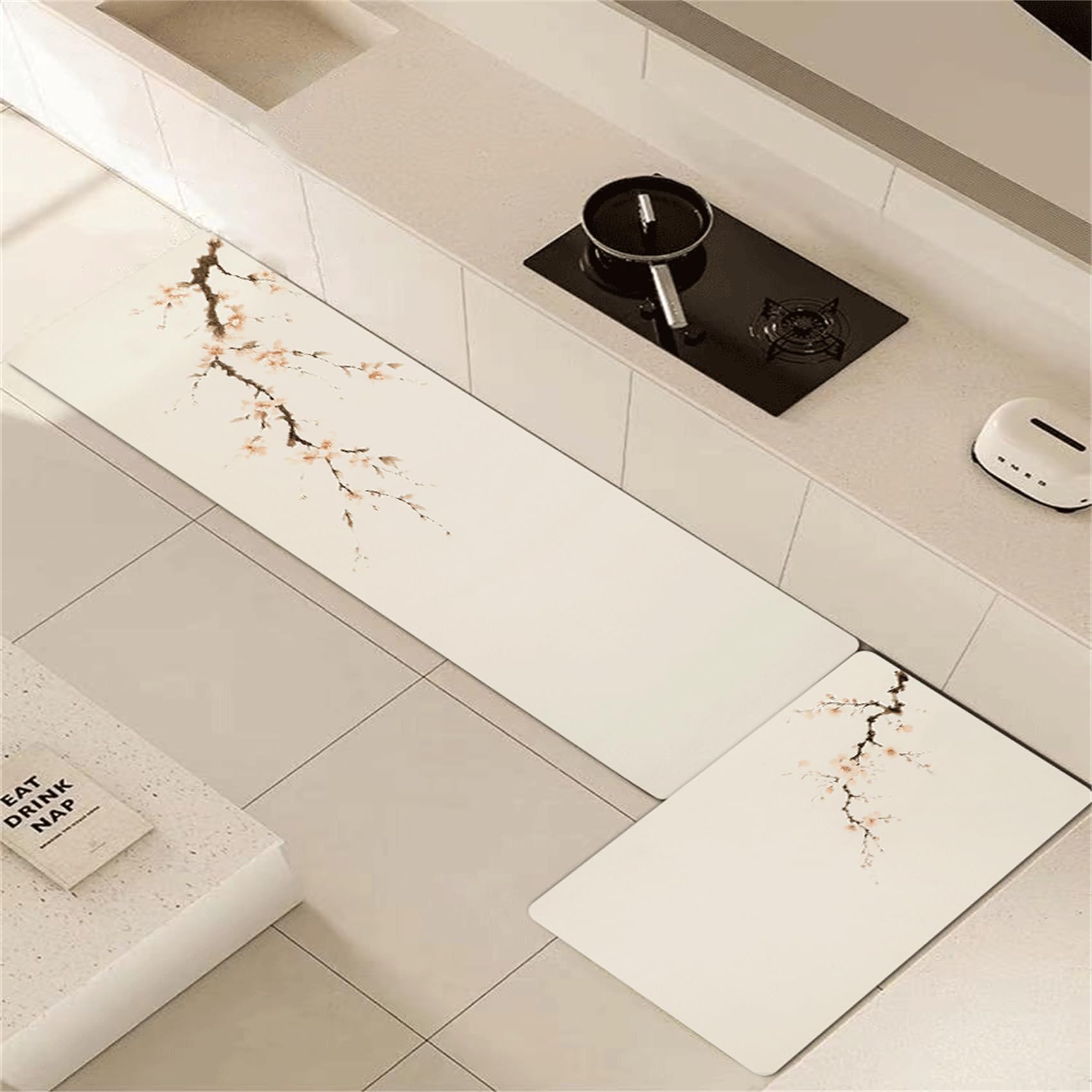 HAJETY Kitchen Mats for Floor,Comfort Kitchen Rug,Minimalist,Stain-Resistant and Washable Mat,Bathroom,Splash-Proof,Non-Slip,Set of 2, 27 * 17 + 47 * 17,Creative Design Mat,Cherry Blossoms