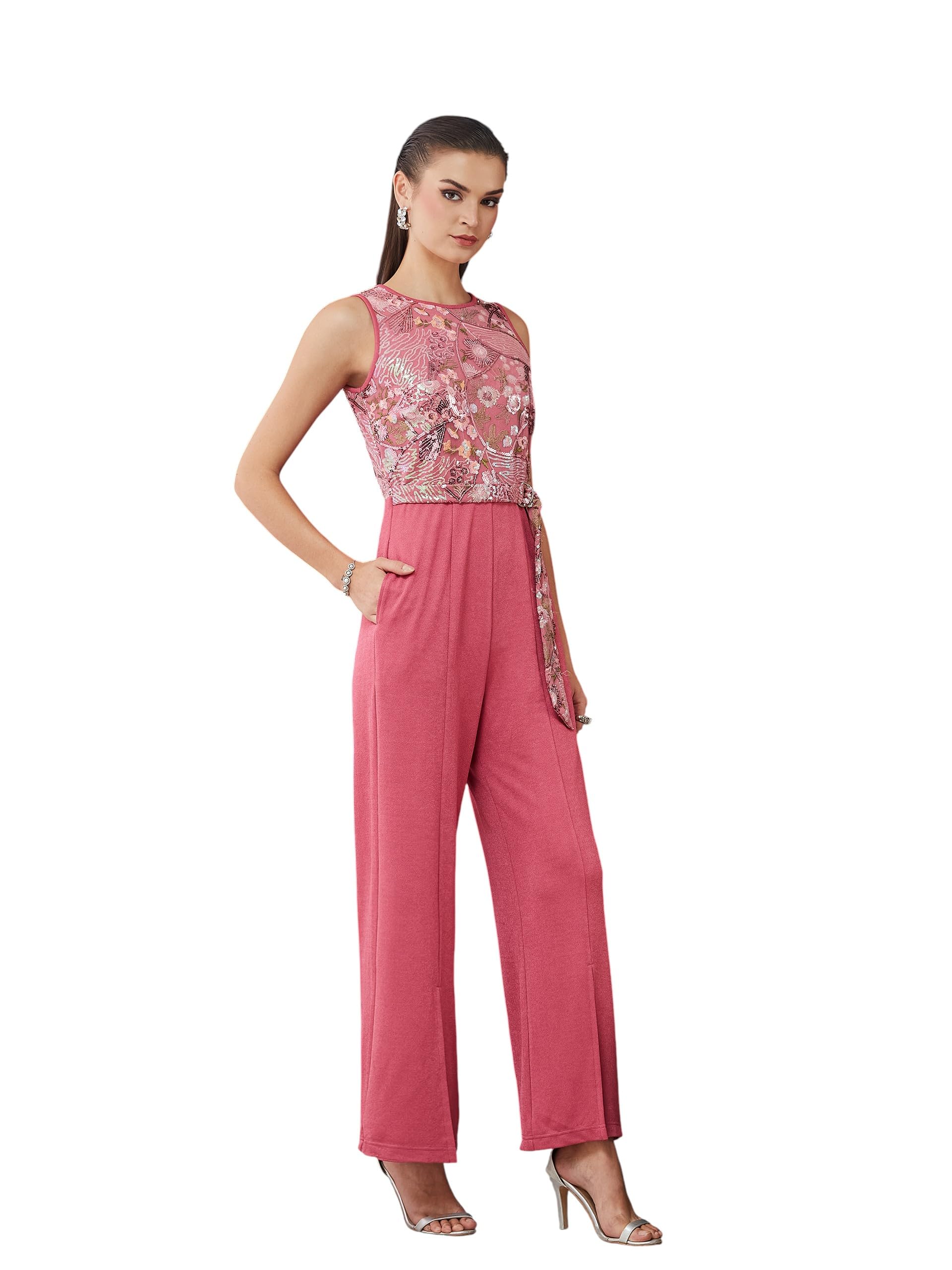 miss chase Women's Round Neck Sleeveless Embroidered-Straight Leg Polyester Regular-Length Jumpsuit-picture-54