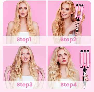 3 Barrel Curling Iron - Crimper Hair Tool 1 Ceramic Hair Crimper & Crimping Iron | Triple Barrel Hair Waver for Women Beach Waves, Dual Voltage, 2 Temp Settings
