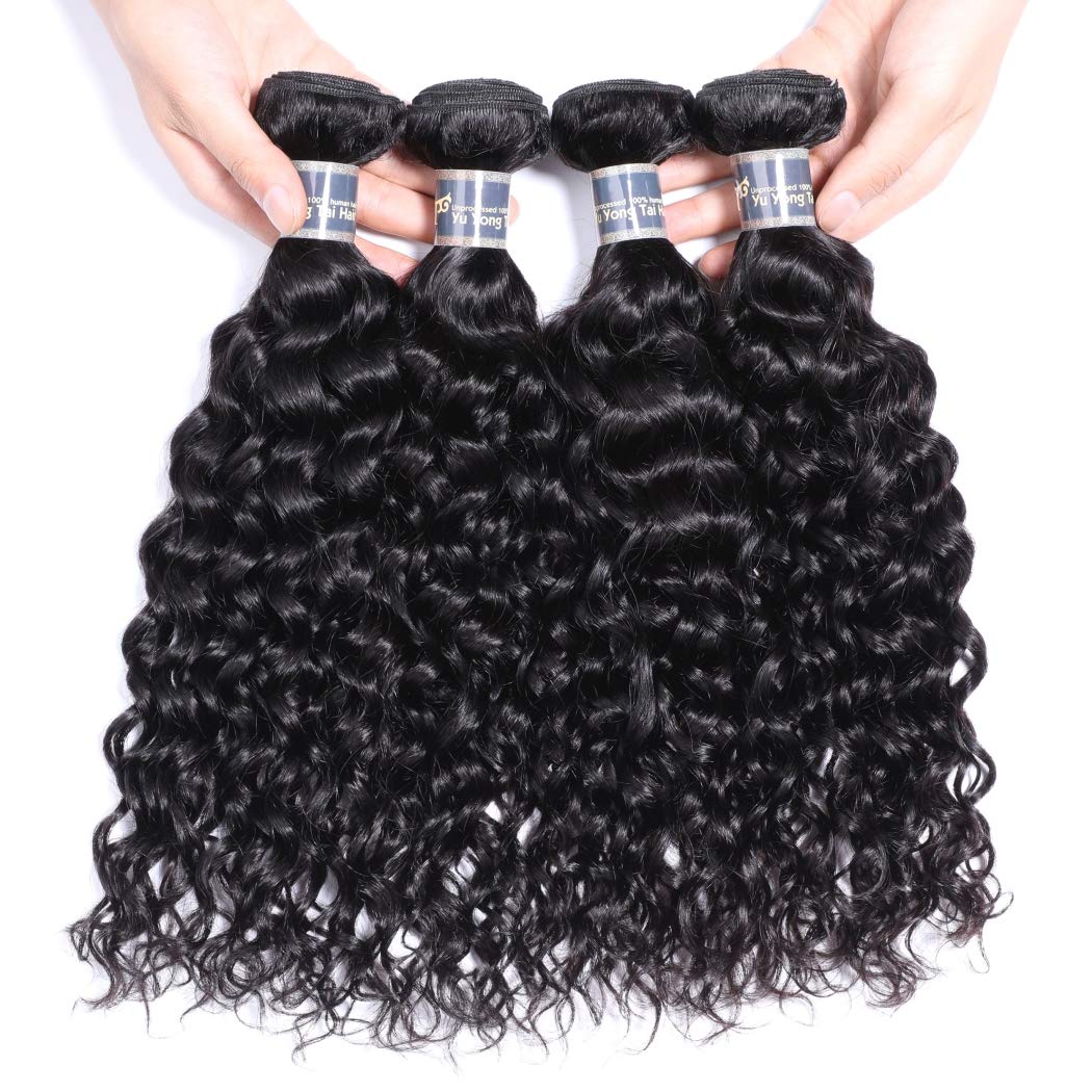16 18 20 22 Inch Water Wave Hair Bundles Unprocessed Brazilian Virgin Hair 4 Bundles Wet and Wavy Ocean Wave Human Hair Bundles 1B Color