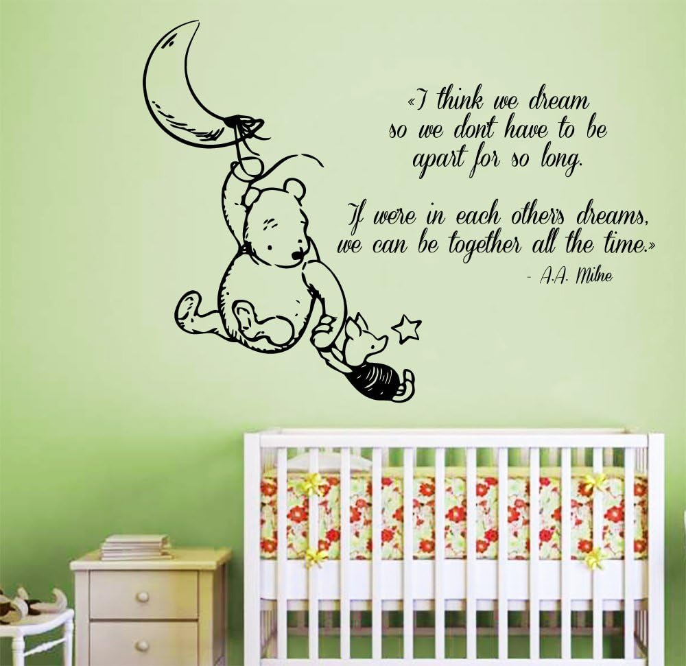 Wall Decals Vinyl Decal Sticker Home Interior Design Art Mural Winnie the Pooh Quote Piglet Moon Dreaming Friends Girl Boy Kids Nursery Baby Room Decor KT84