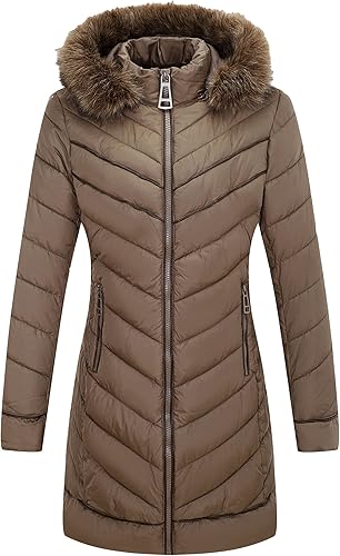 Miniatura 6 de Bellivera Chaqueta acolchada acolchada de invierno para mujer, con bolsillos con cremallera, abrigo de burbujas con capucha extraíble y cuello de
