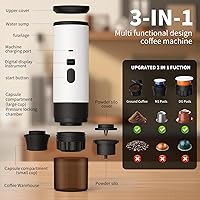 Vista 4 de RQUOIRE Cafetera portátil 3 en 1, máquina de café expreso, cafetera de viaje autocalentable compatible con cápsulas NS, DG y café molido, pequeña