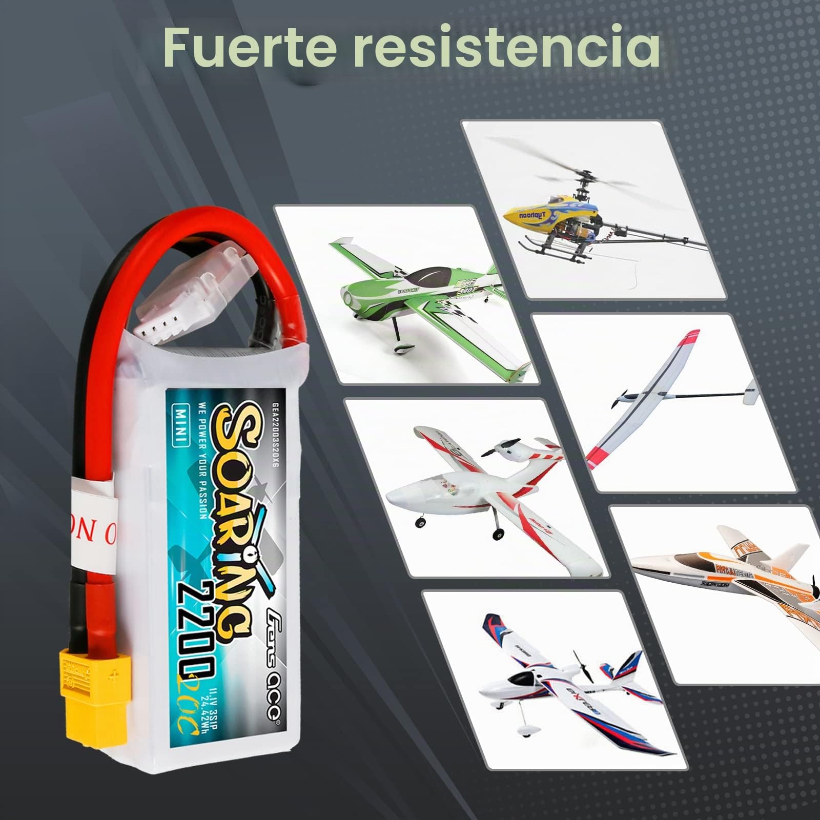 Gens ace 3s Batería Lipo 2200mAh 11.1V 20C Soaring con XT60 para RC Avión, Helicóptero, Quadcopter, Coche, Barco, Hobby
