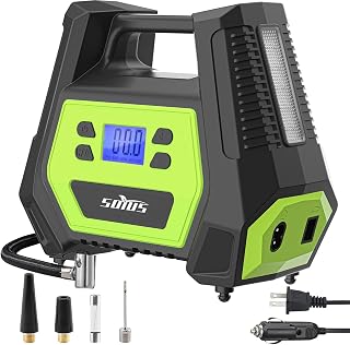 Tire Inflator Portable Air Compressor, SOYUS AC/DC 2-in-1 Air Pump for Car Tires, 150PSI Portable Tire Inflator with Auto Shut-off for Cars, Bikes, Motorcycles, Balls, Other Inflatables