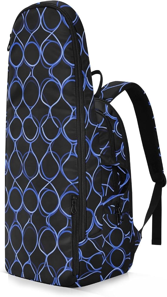 Tennis Backpack for Adults WaterproofAbstract Black Blue Pattern 2 Tennis Rackets Padded Backpack for Men Women Tennis Sport Bolsa para