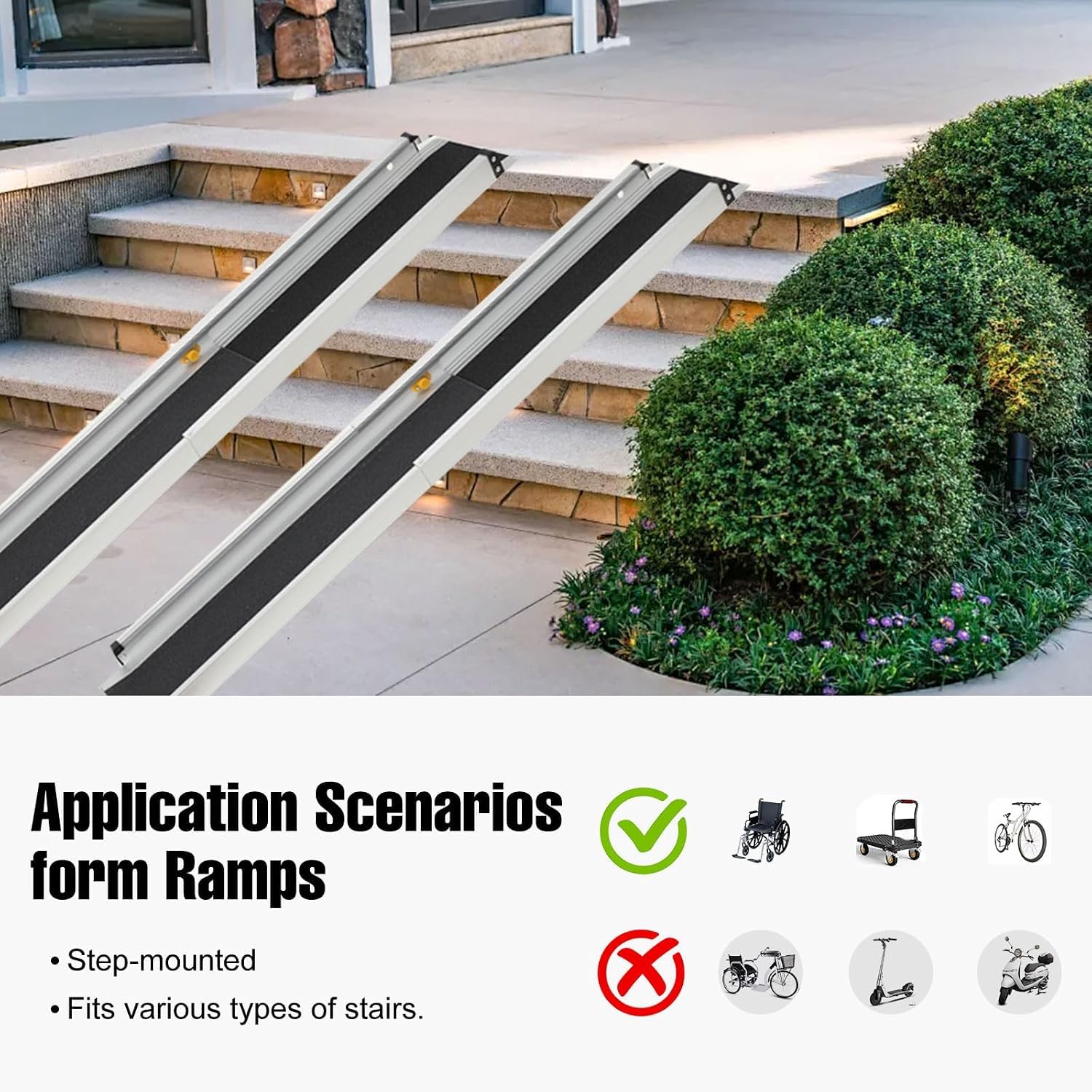 2 Rampas Telescópicas Portátiles para Sillas De Ruedas | Rampa para Umbrales De Puertas Y Escaleras, Capacidad De Carga De 275 Kg, Longitud Extendida De 122 Cm Y Altura Máxima del Escalón De 200