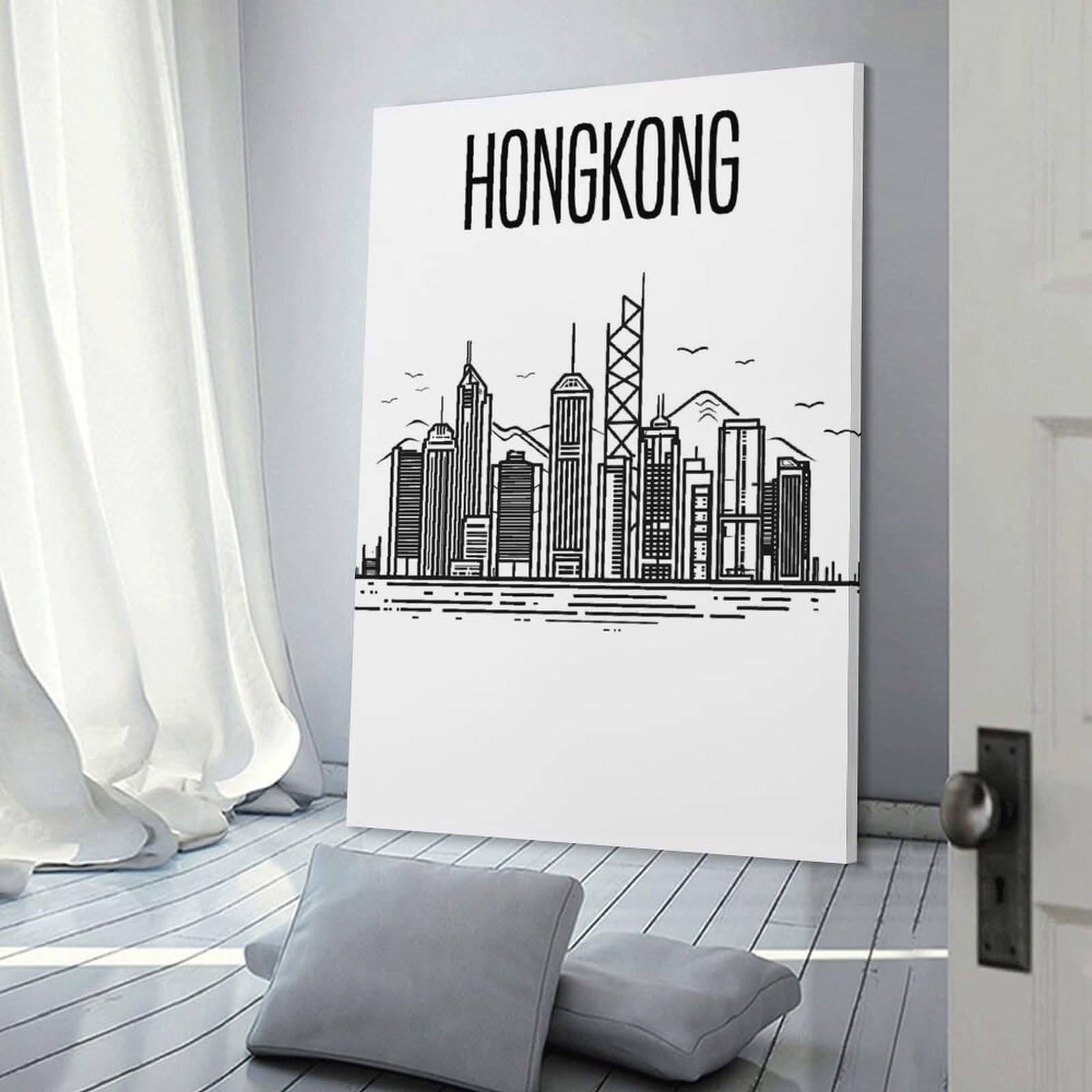 Junmoney Hong Kong Skyline Decorative Canvas Print, 24x36inch(60x90cm), for Study, Office Or Focused Interiors, Canvas Wall Decor for Creative Rooms
