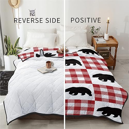 Miniatura 6 de Manta de edredón de Navidad, tamaño king, diseño de oso ártico, a cuadros, ligera, alternativa al plumón, reversible, para sofá, 90 x 102 pulgadas