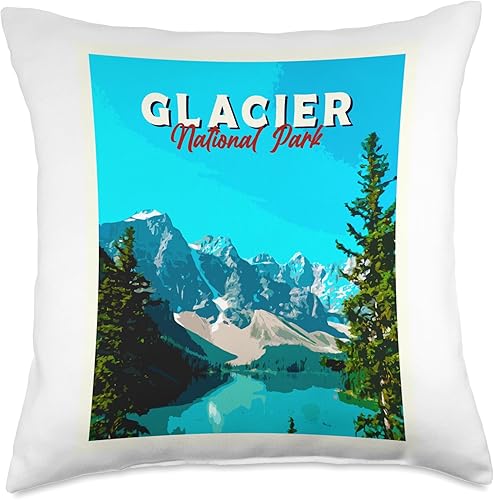 Glacier National Park Montana Bear Souvenir Us Par Glacier National Montana Bear Souvenir Us Park Throw Pillow, 18x18, Multicolor