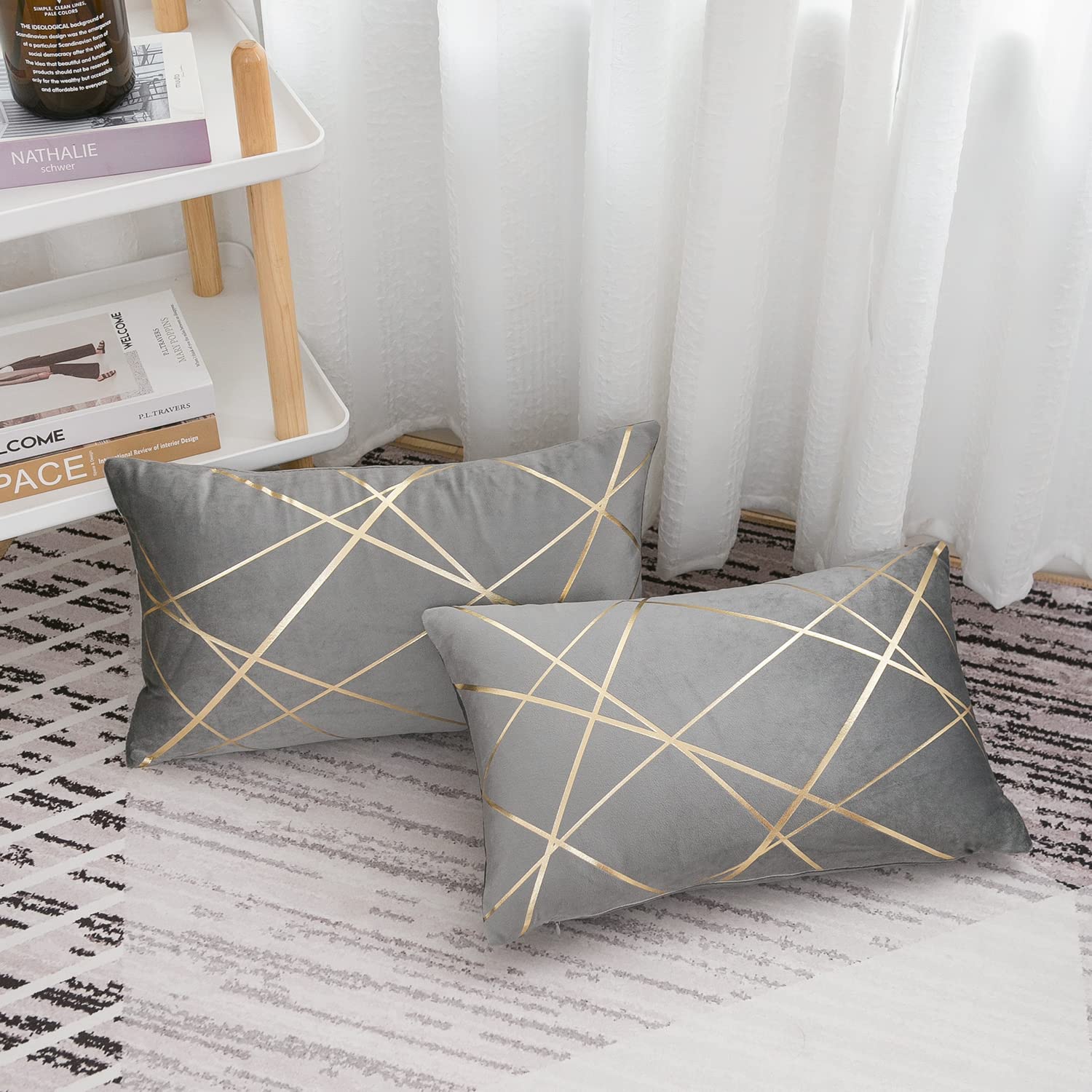 OTOSTAR Federe Decorative In Lino – Set Da 2, 30x50 Cm, Grigio Chiaro – Per Cuscini Da Divano, Camera Da Letto, Auto
