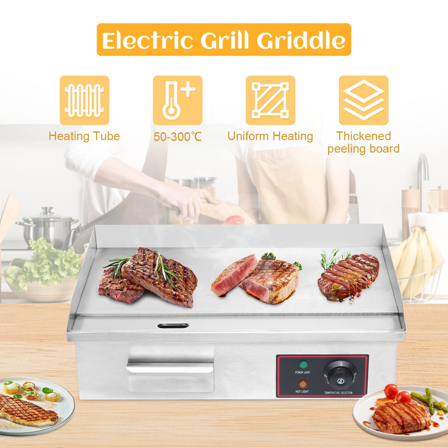 Gdrasuya10 Electric Grill Griddle, 110V Electric Countertop Griddle Flat Top Griddle Stove Cooktop Kitchen Hotplate Restaurant Grill BBQ Thermostatic Control (3000W-STYLE 2)