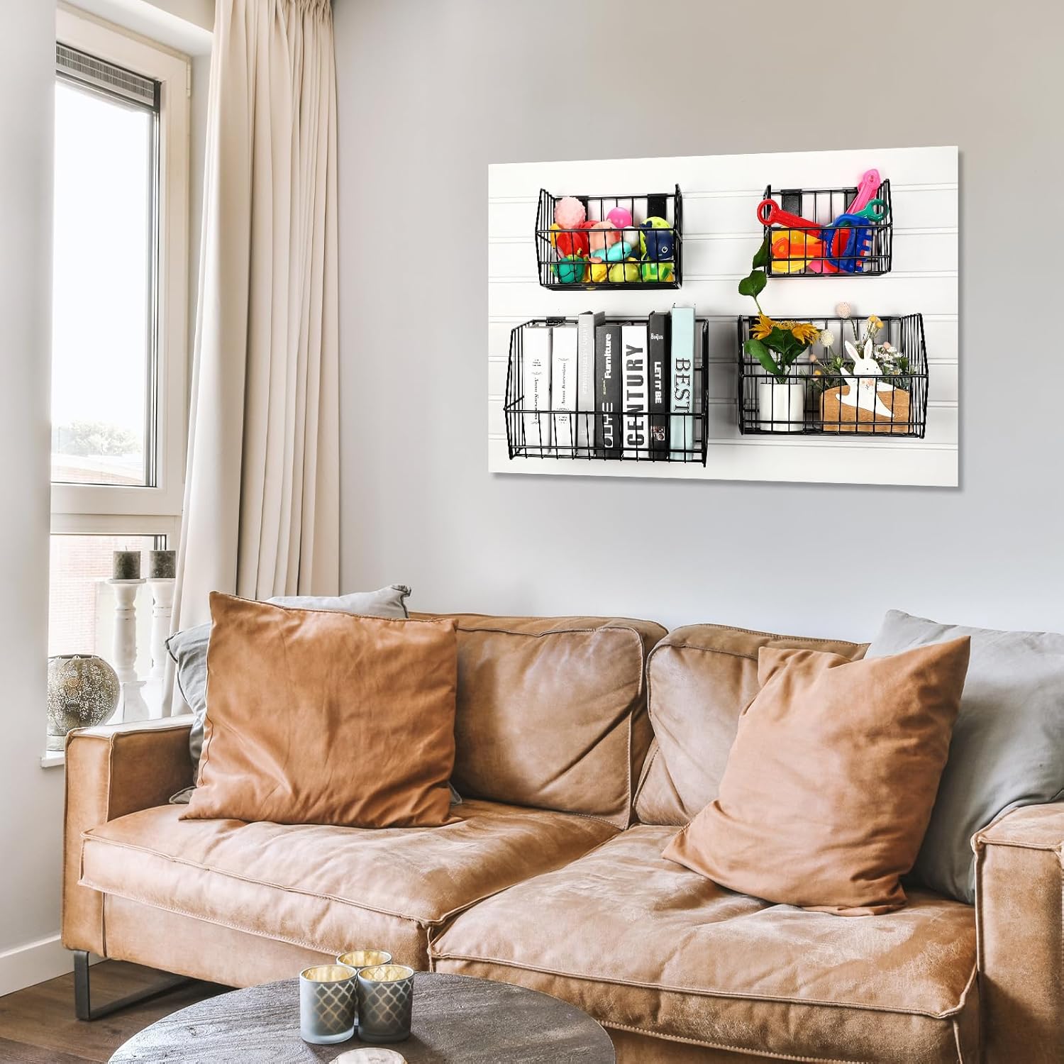 Uiifan 4 Pcs Slatwall Baskets Metal Slatwall Bins Mounted Slatwall Accessories Multi Size Sloped Wire Slatwall Basket for Shops Rooms Storage Display Organizing Max Size 14.8 x 10.8 x 8.9, Black