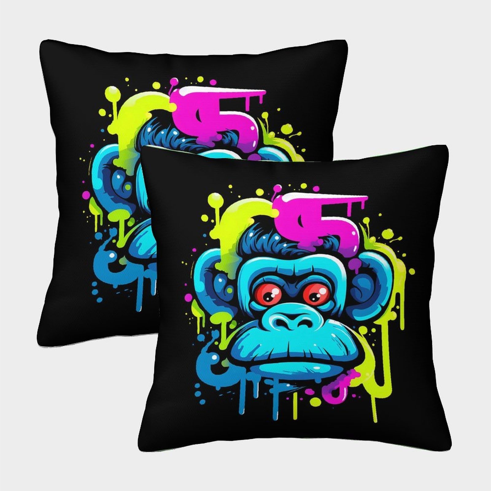 QFVANSIYO Graffiti Style 3D Printed Monkey Pillowcase Microfiber Bedroom Decor Monkey Pattern Pillow Cover for Adults Teens 40x40cm