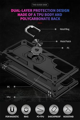 Miniatura 4 de ADDIT S22 Ultra - Funda para Samsung Galaxy S22 Ultra, con anillo de soporte, soporte ajustable, grado militar, protección resistente, a prueba de