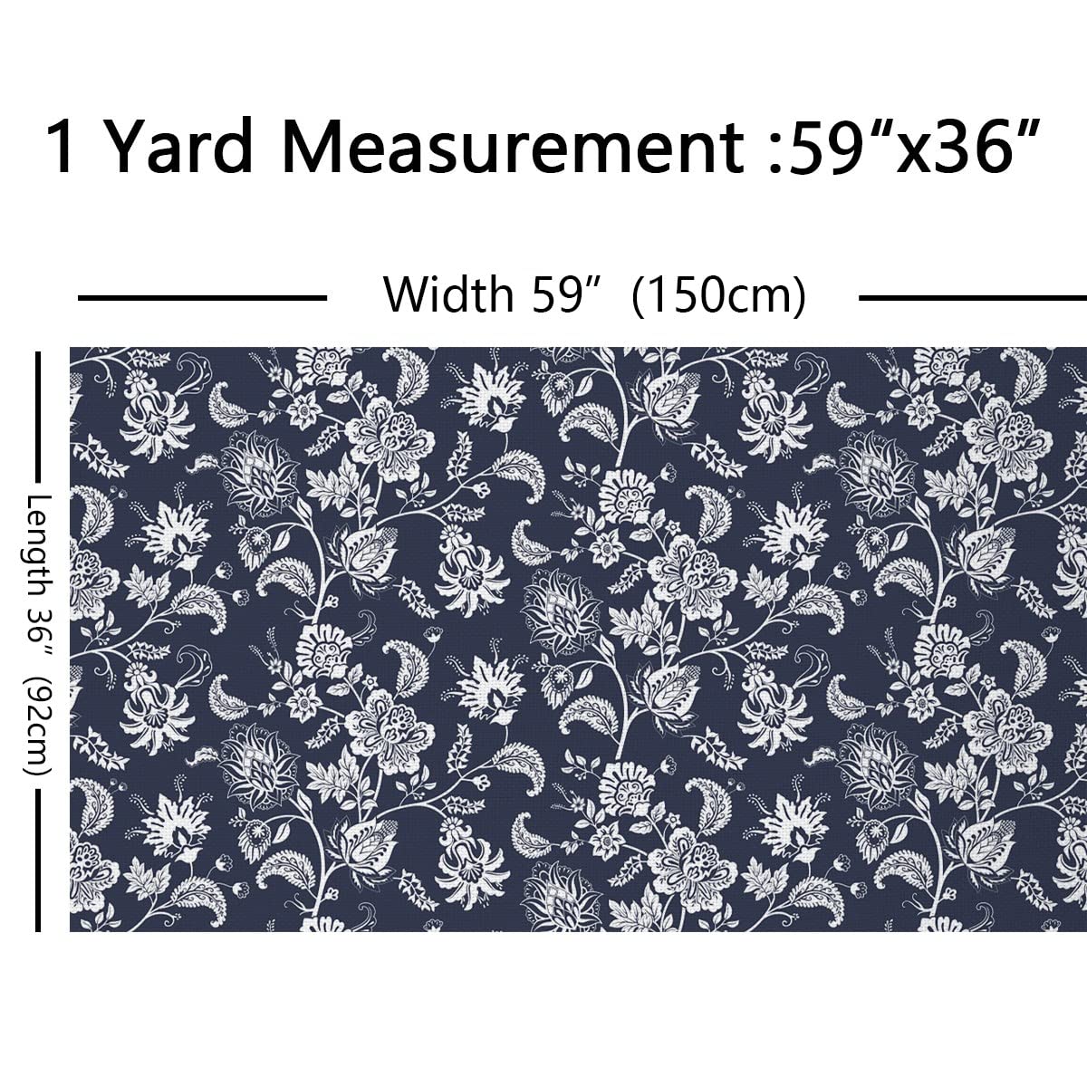 Tela floral de cachemira para sillas, estilo exótico bohemio al aire libre de The Yard, tela de flores de estilo indio retro para proyectos de bricolaje en el hogar, 10 yardas, (920 x 150 cm) azul ma