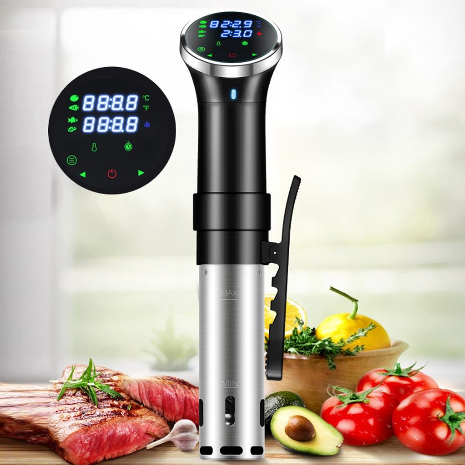 Kit de Cocina de Inmersión, Cocina Al Vacío Profesional de 1100 W, Control Preciso de Temperatura y Tiempo, Pantalla Digital, Calentamiento Rápido (Enchufe europeo 220V)