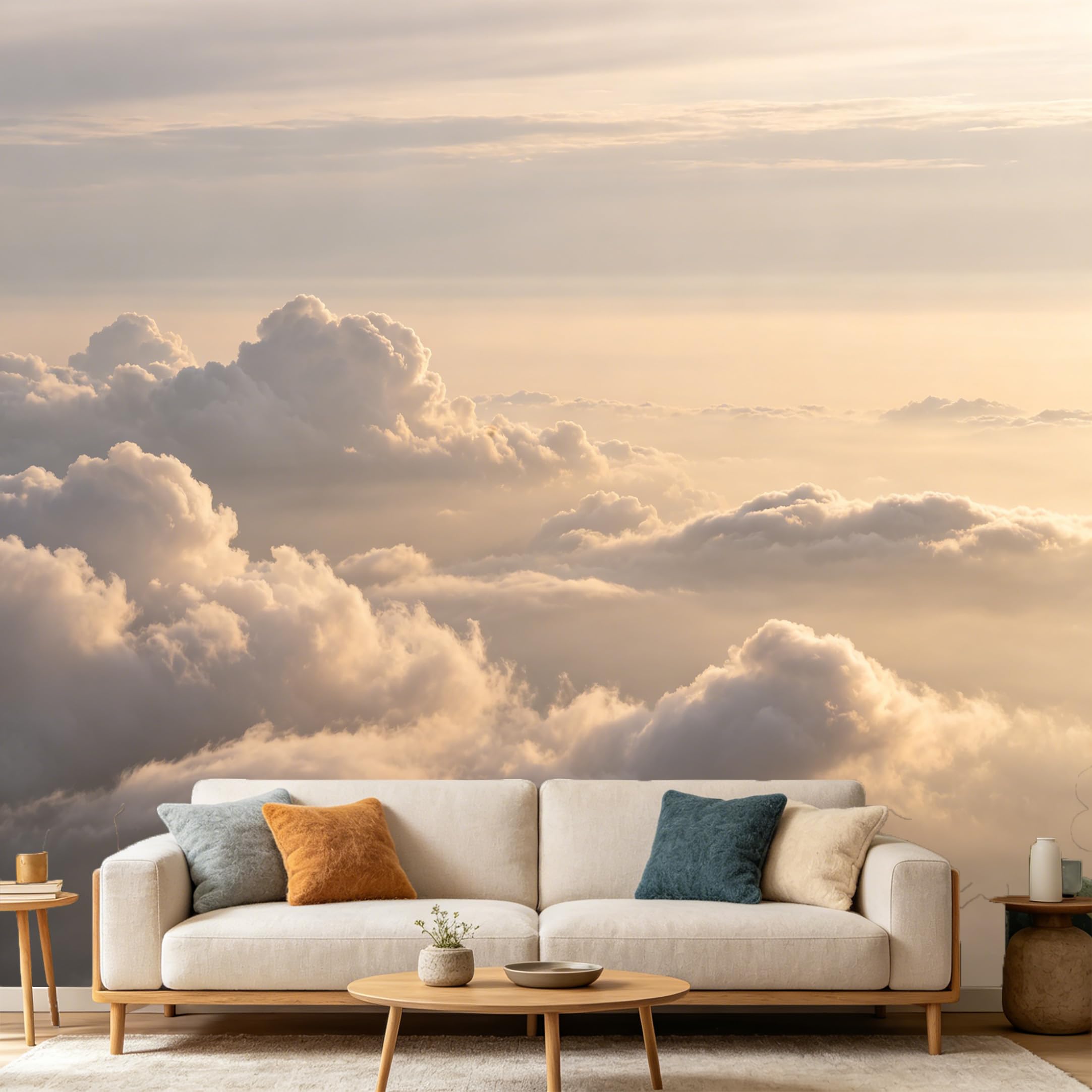 Custom Size Wall Mural Sunset Clouds Above Sky Landscape Soft Golden Atmosphere SelfAdhesive Art Prints wall Fabric (No PVC) Removable Wallpaper Home Bedroom Decor