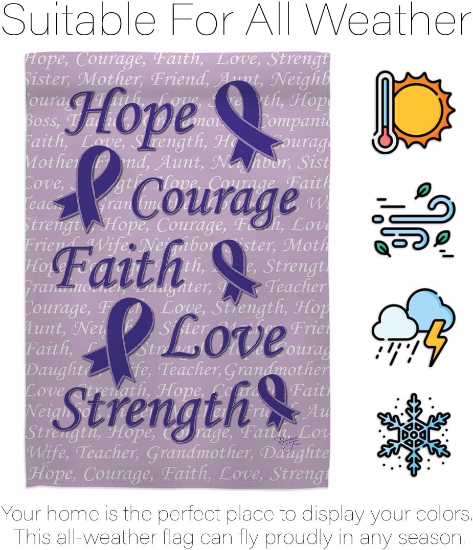 Breeze Decor H115091 Hope, Faith, Courage (Purple) Inspirational Support Decorative Vertical House Flag, 28" x 40", Multicolor