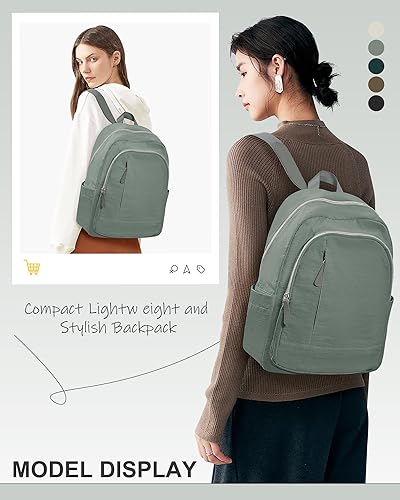 Miniatura 6 de Mini mochila para mujer, tamaño mediano, pequeña, negra, mochila de viaje, mochila universitaria, A-gris verde, Compacto