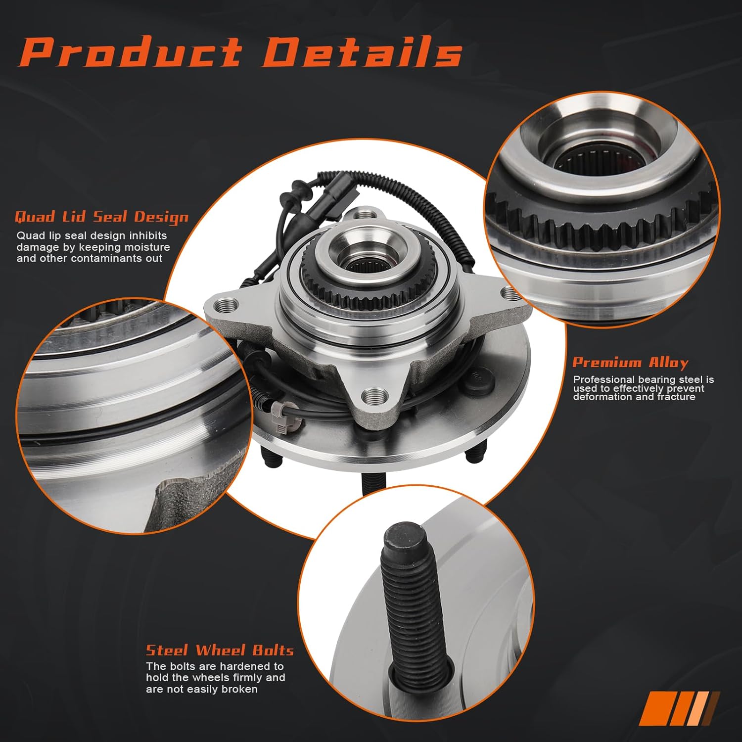 DRIVESTAR 515046 4WD Front Wheel Hub and Bearing Assembly Fit for Ford F-150 2004-2005, F-150 Heritage 2004, 6 Lug w/ABS