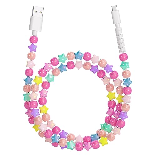 Aolcev USB C Cable for iPhone Charging Cord 3.3FT Cute Beaded USB Type C Charger Cord 66W Fast USB A to USB C Phone Charger Cable for iPhone 17 16 15 Pro Max Plus Galaxy S25 S24 Colorful Stars - Colorful Stars