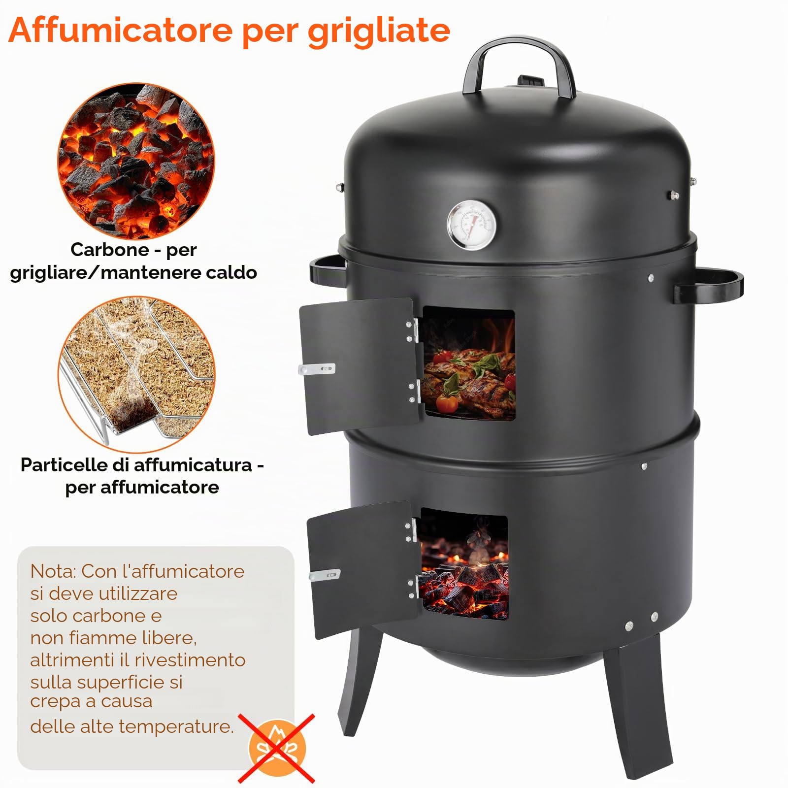 TLGREEN Barbecue Smoker 3 in 1, Affumicatore con Manico, BBQ Smoker