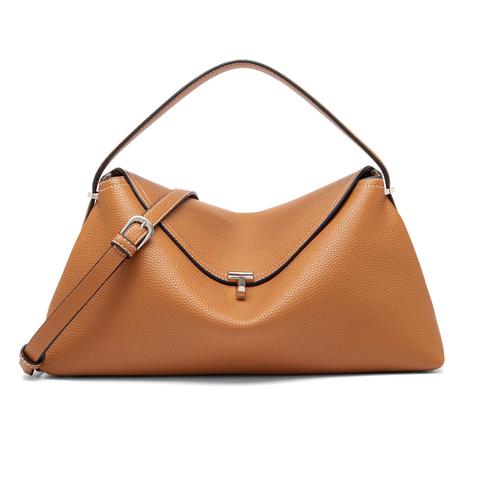 NGGU Umhängetasche aus Leder für Damen, mehrere Fächer für Alltag und Reisen, Braun, 14" x 7.9" x 5", Umhängetasche