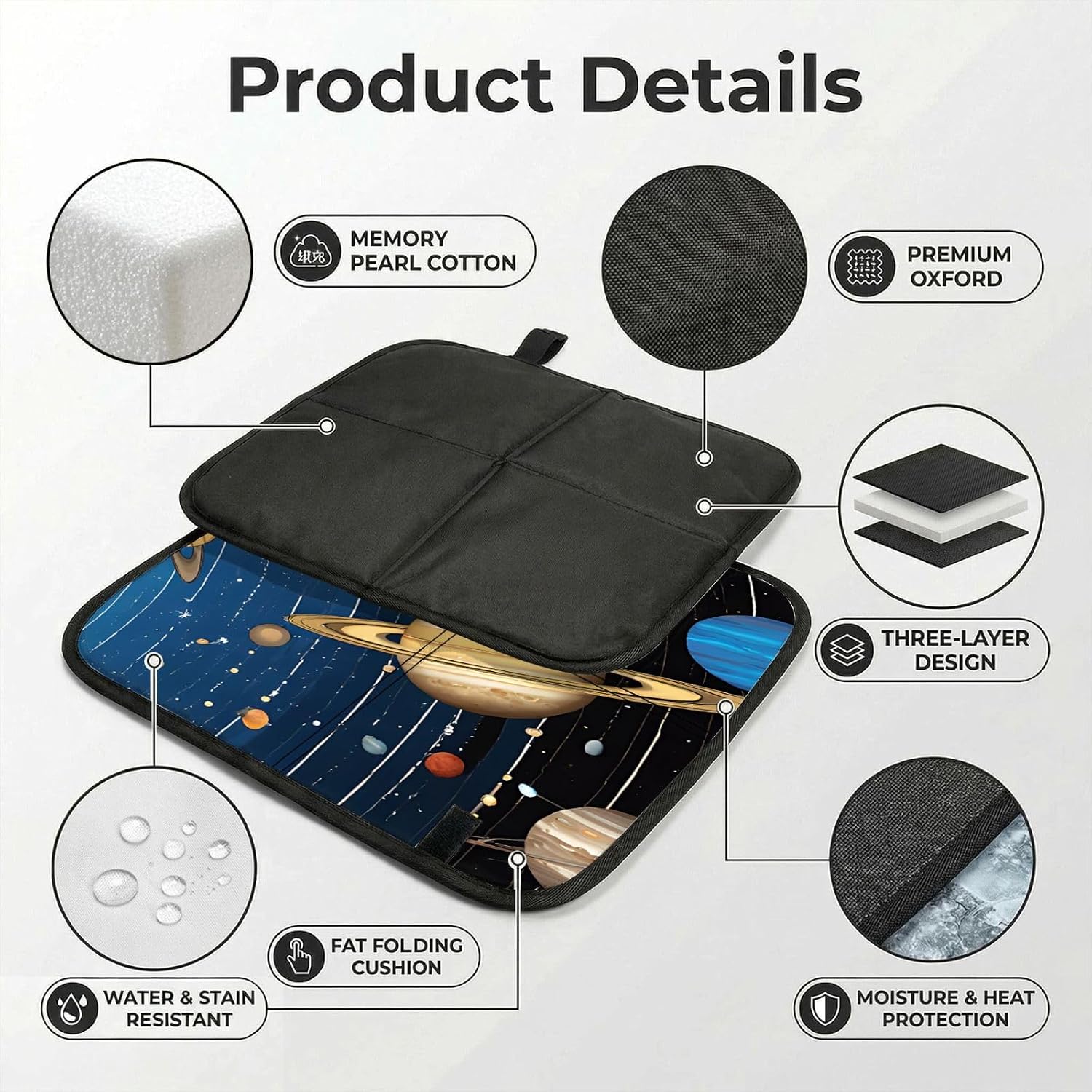 (Outer Space Solar System) Sitting Pad Foldable Seat Cushion Lightweight Camping Seat Mat with Hook for Outdoor Hiking Picnic Camping