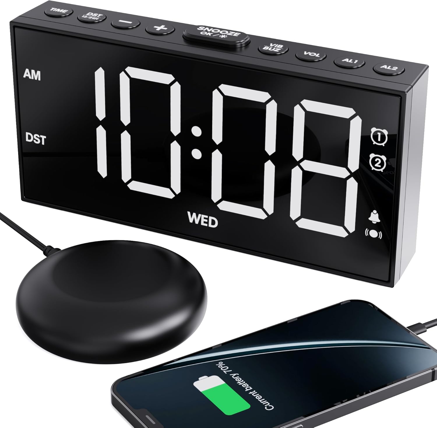 ROCAM Loud Alarm Clock for Heavy Sleepers Adults, Bed Shaker Alarm Clock for Bedroom, Dual Alarm with Weekday/Weekend Mode for Hearing Impaired, Deaf, Large Display Digital Clock with Dimmer, USB Port ROCAM Loud Alarm Clock for Heavy Sleepers Adults, Bed Shaker Alarm Clock for Bedroom, Dual Alarm with Weekday/Weekend Mode for Hearing Impaired, Deaf, Large Display Digital Clock with Dimmer, USB Port