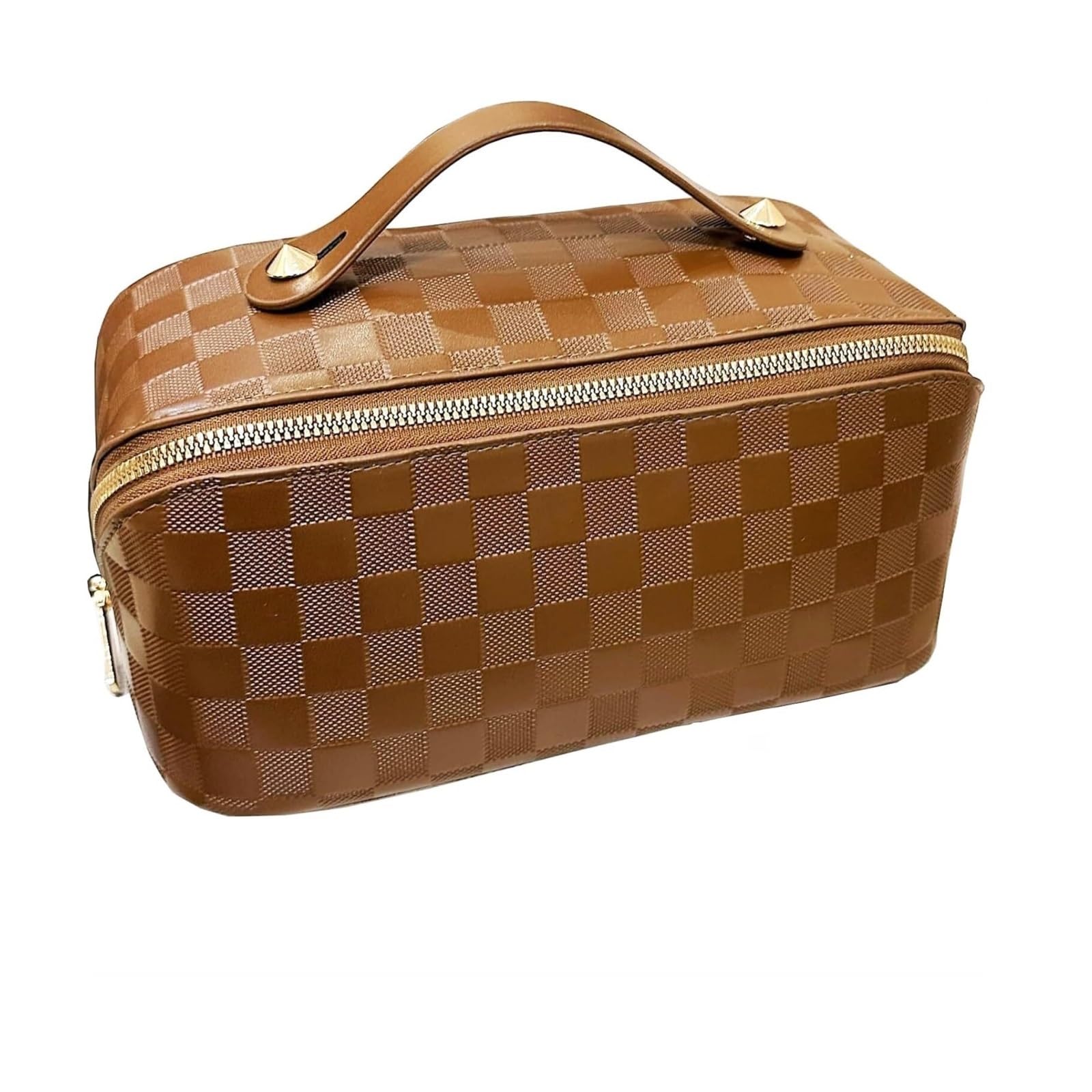 Kosmetiktasche Damen Kosmetiktasche Damen PU-Leder Kosmetiktasche Reise-Kulturbeutel mit Grifffach Kulturbeutel(Brown)