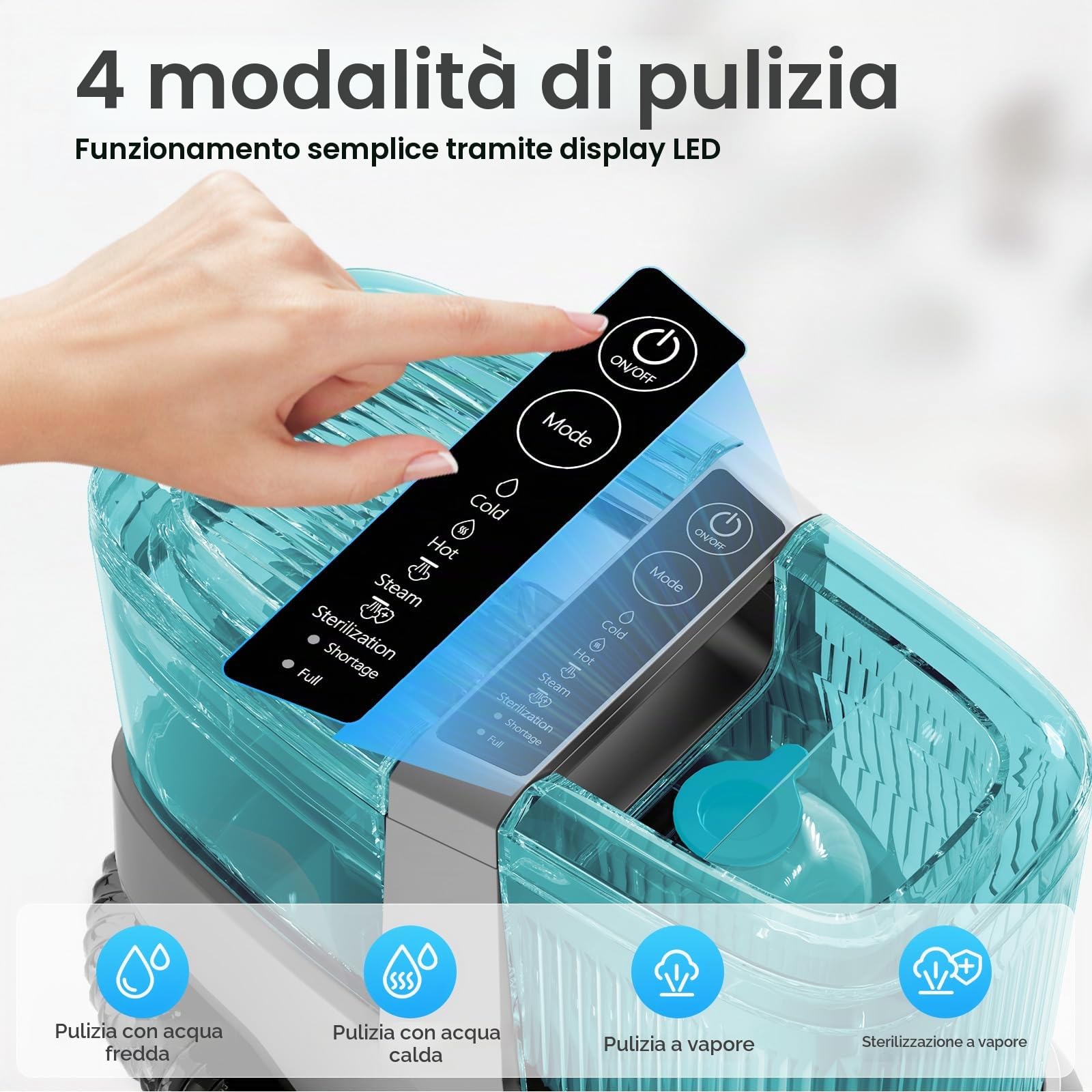 C688 Aspirapolvere lavante 4 in 1, 25000 Pa, 1800 W. Riscaldamento, disinfezione, display LED e avvisi vocali. Ideale per divani, tappeti, sedili auto, materassi, cuscini animali
